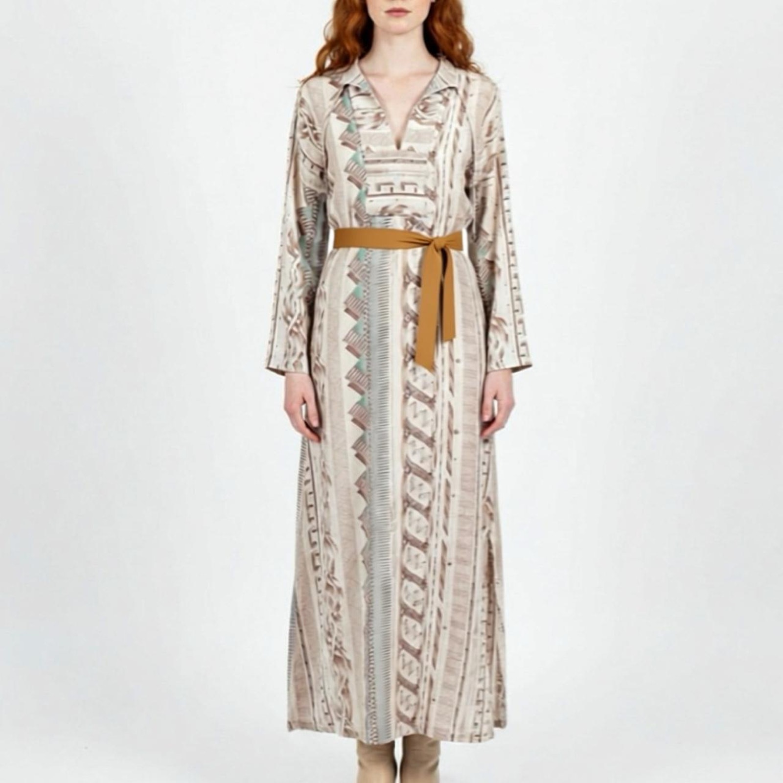 Rare Vintage 70s Maxi Dress Kaftan Bohemian Folk Boho Hippie Sheer Print 1970s